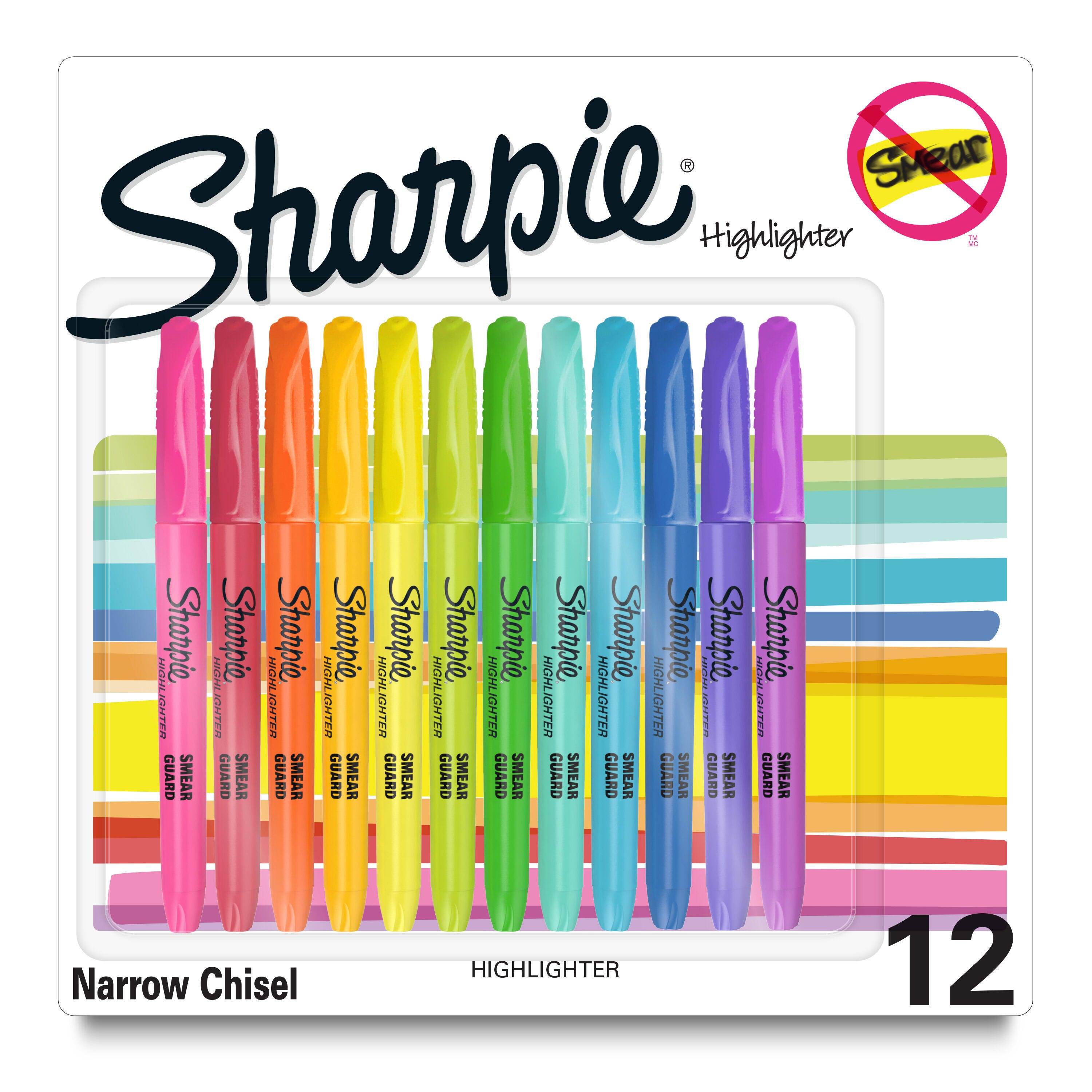 Sharpie Pocket Highlighters, Assorted, Chisel Tip, Pack of 12